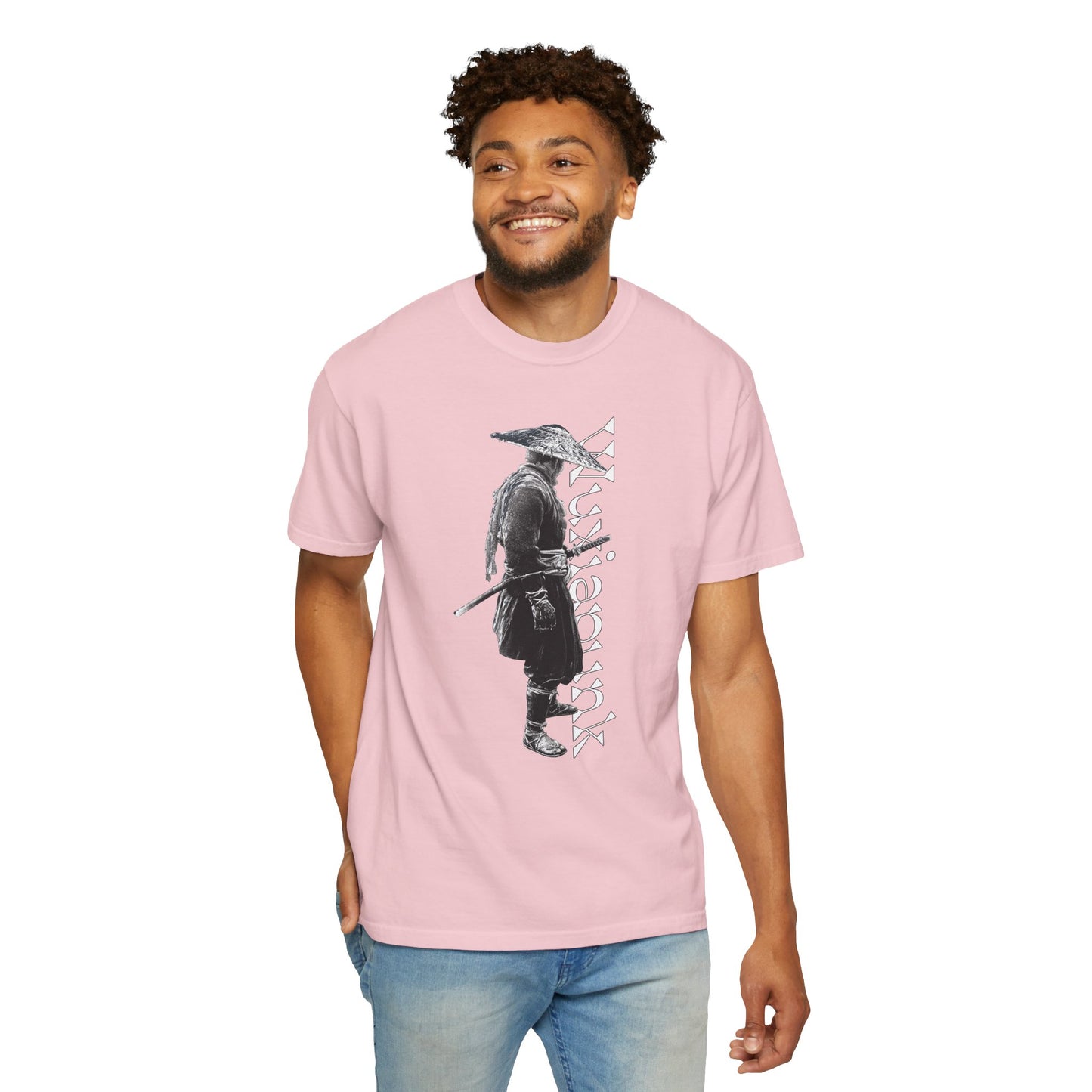 Grimdark martial arts drifter straw hat graphic heavyweight garment dyed tee