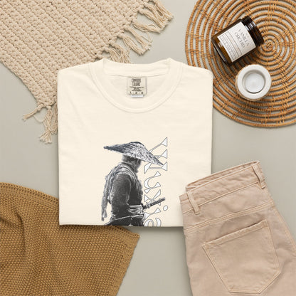 Grimdark straw hat swordsman graphic heavyweight garment dyed cotton tee relaxed fit