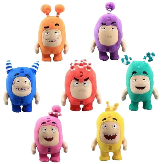 Group of Oddbods anime plush dolls in various colors