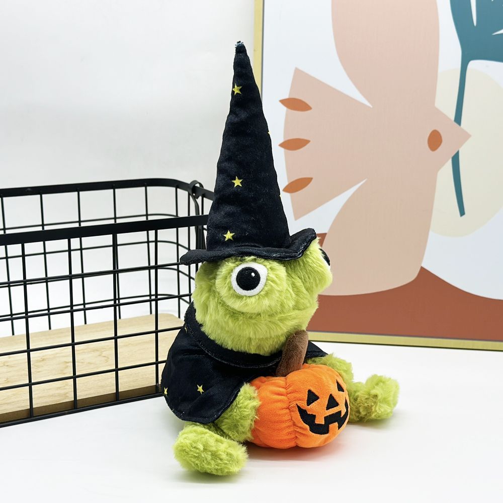  Halloween frog plush collectible close-up of embroidered face and expressive wide eyes
