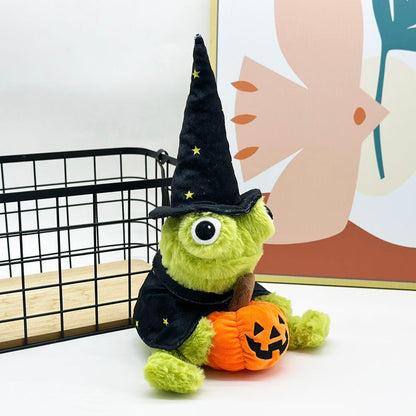  Halloween frog plush collectible close-up of embroidered face and expressive wide eyes