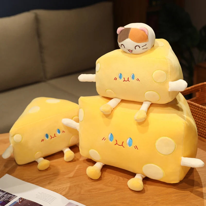 Hamster cheese plush toy featuring round hamster on kawaii cheese wedge