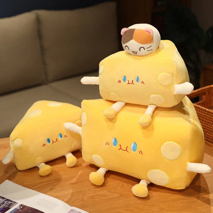 Hamster cheese plush toy featuring round hamster on kawaii cheese wedge