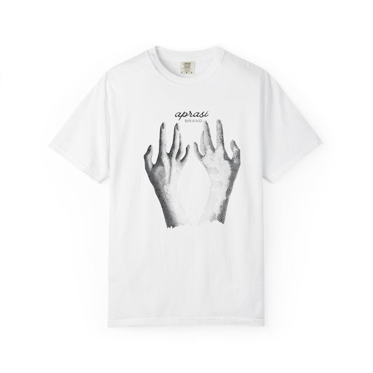Hand sketch tees unisex flat lay garment dyed graphic tee in muted earth tones
