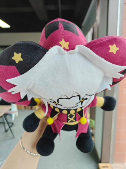 Handmade 25cm circus horror visual novel jester plush toy, showcasing detailed stitching and fabric work.