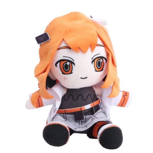 Handmade Adachi Rei plush toy front view with orange hair and white jacket design
