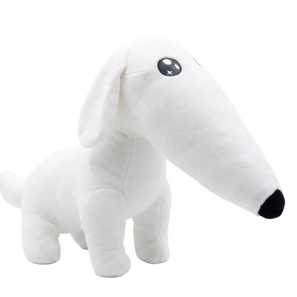 Handmade Borzoi dog plush toy 40cm with long nose on white background
