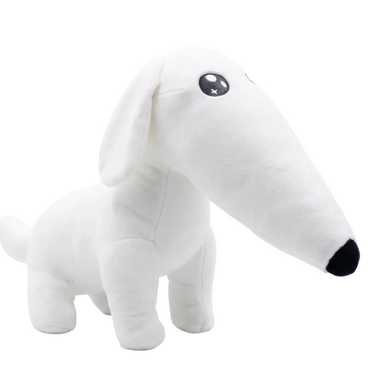 Handmade Borzoi dog plush toy 40cm with long nose on white background
