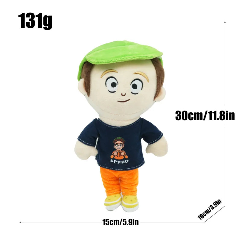 Handmade Bruno plushie 30cm viral YouTube star green hat vlogger doll