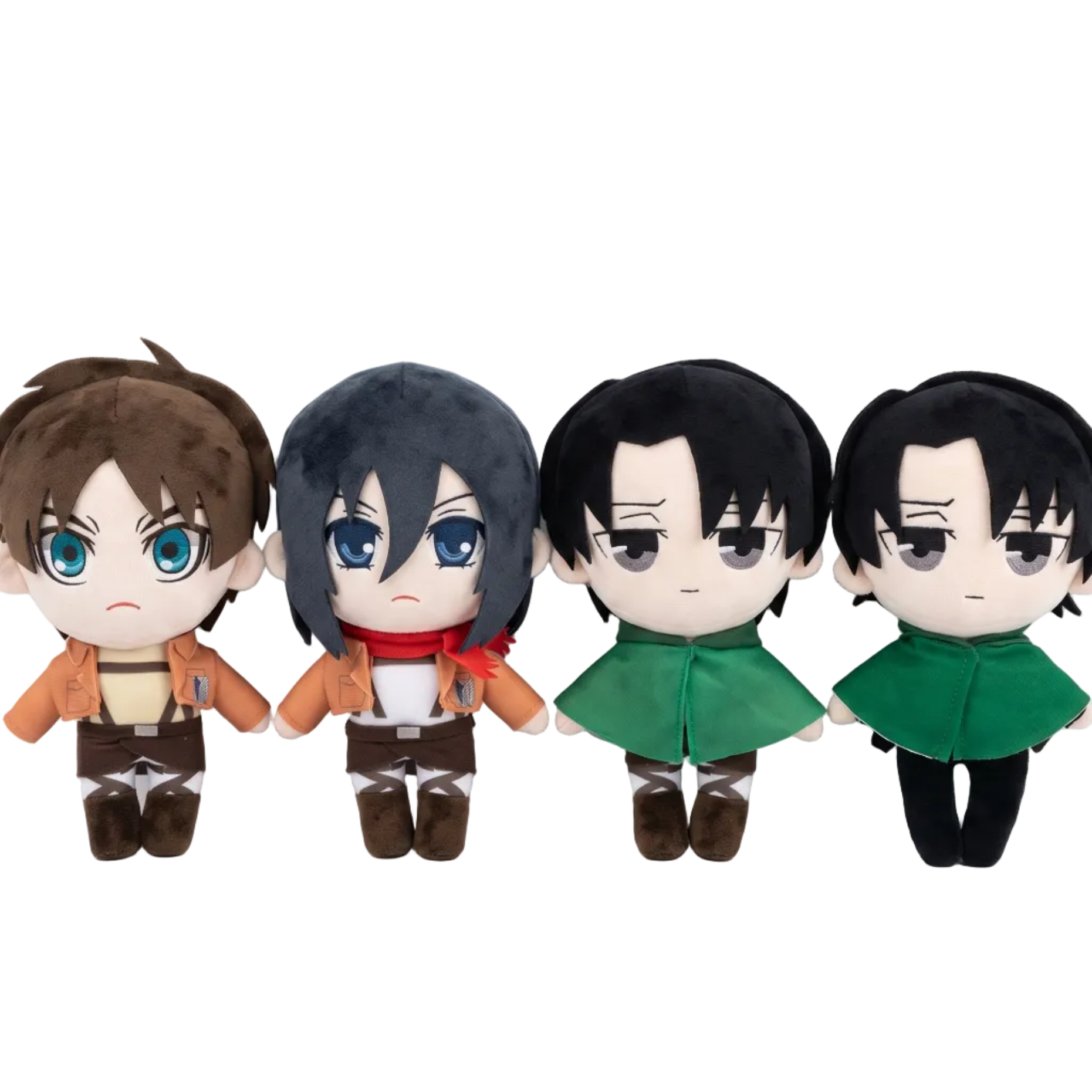 Handmade Eren plush doll front view, soft PP cotton filled anime soldier collectible
