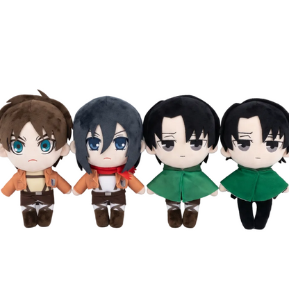 Handmade Eren plush doll front view, soft PP cotton filled anime soldier collectible
