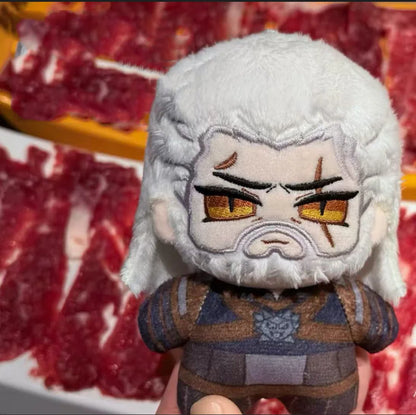 Handmade Geralt plush inspired by silver-haired monster hunter 10cm collectible
