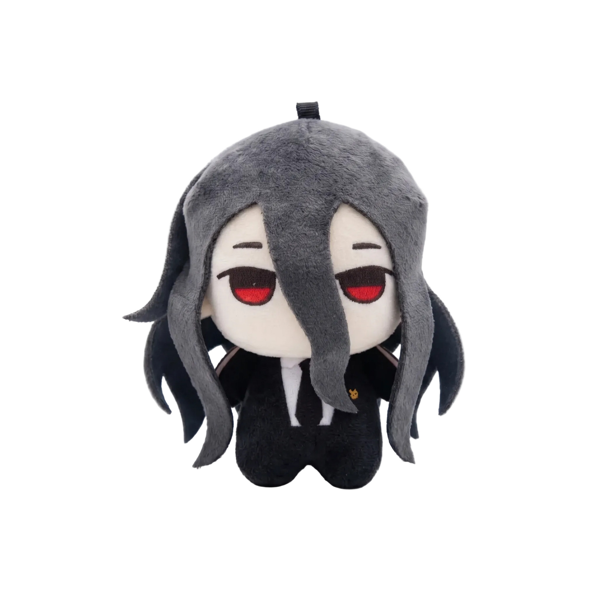 Handmade Izuru Kamukura plush with long black hair and red eyes, 10cm
