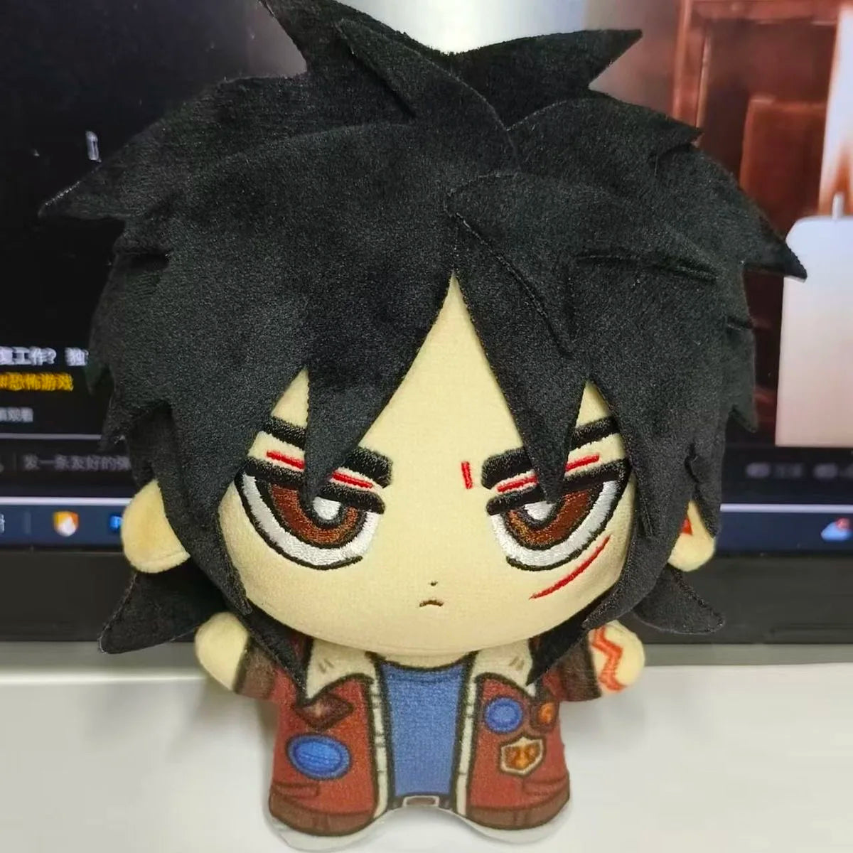 Handmade Kaiji plush toy side profile view
