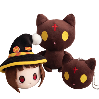 Handmade Megumin plush front view, 13cm Crimson Demon Arch Wizard soft toy with witch hat and cape
