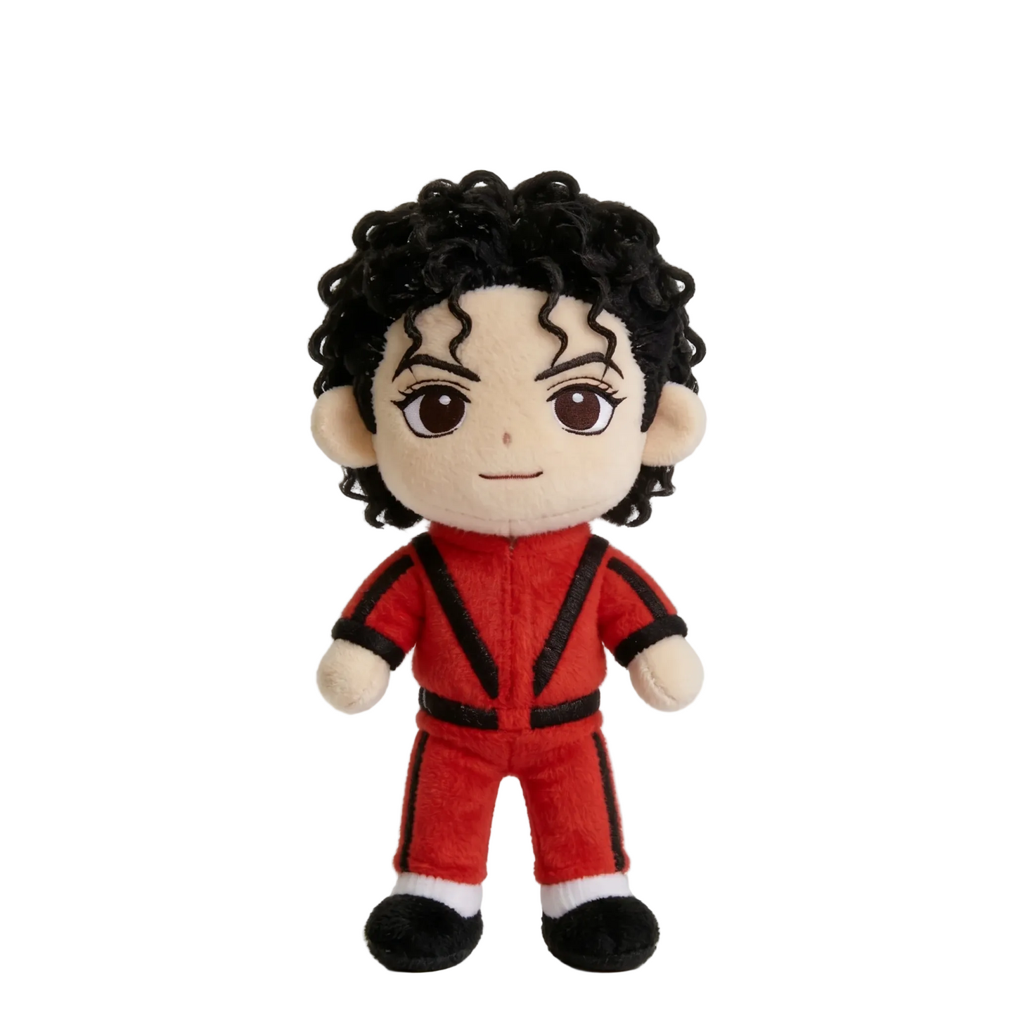 Handmade Michael Jackson plush toy in red Thriller jumpsuit, 23cm cotton stuffed doll