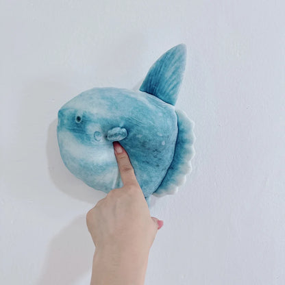 Handmade Mola mola plush pillow full body view soft PP cotton filling