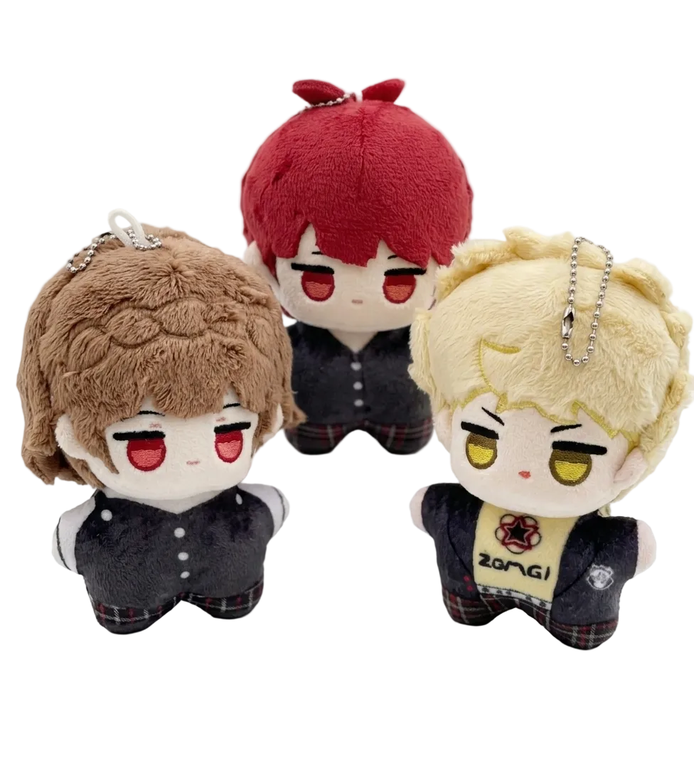 Handmade Ryuji plush pendant 10cm chibi figure in yellow track shirt and school uniform jacket
