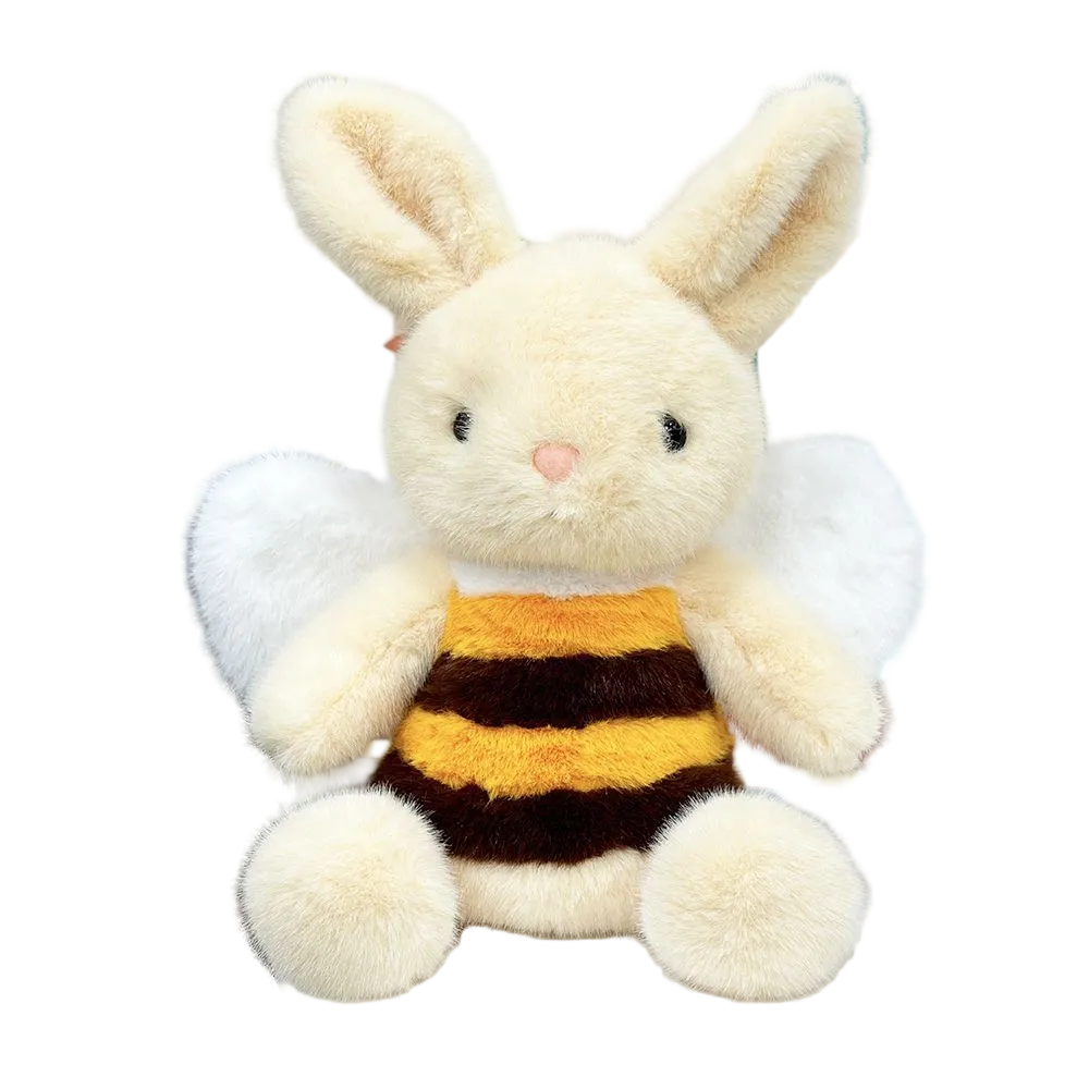 Handmade bunny bee plush 34cm sitting upright on white background