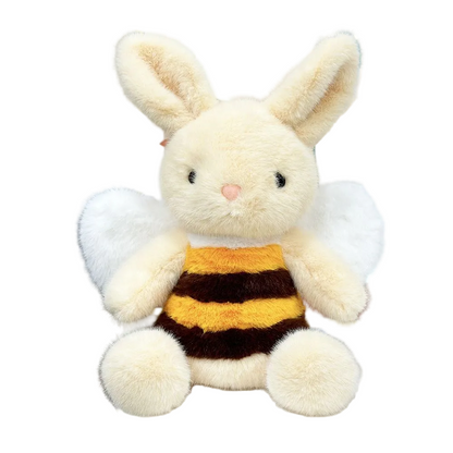 Handmade bunny bee plush 34cm sitting upright on white background