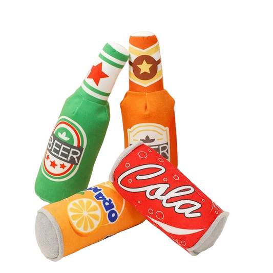 Handmade cola can plushie soft fleece squeaky novelty toy 14cm
