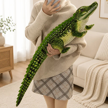 Handmade crocodile plushie in green, PP cotton filled giant plush animal held by adult