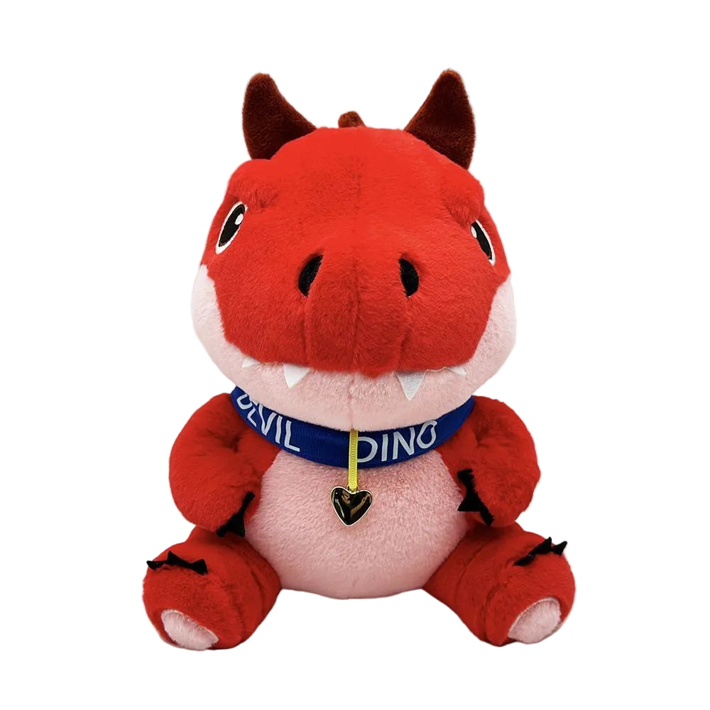 Handmade devil dinosaur plush toy 22cm front view
