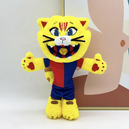 Handmade football mascot cat plush packaging and tag
