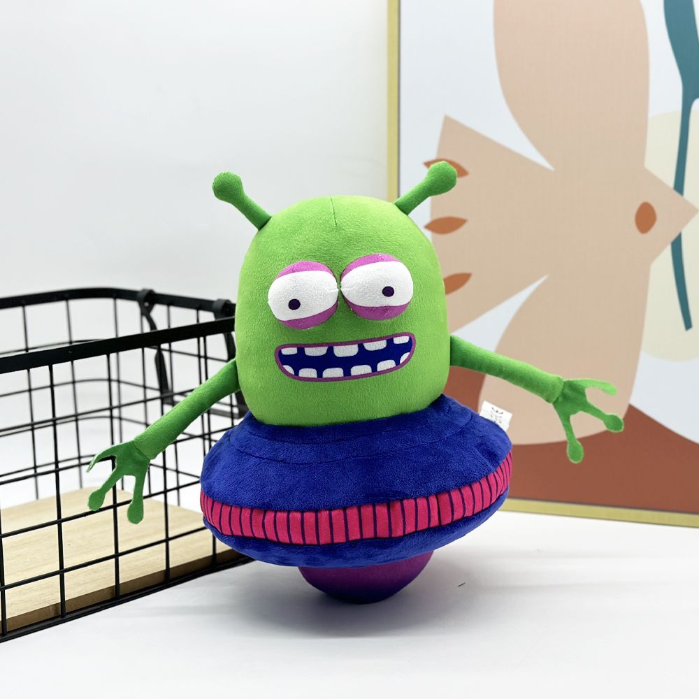 Handmade green alien plush stuffed animal gaming villain collectible front view