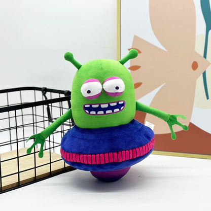 Handmade green alien plush stuffed animal gaming villain collectible front view
