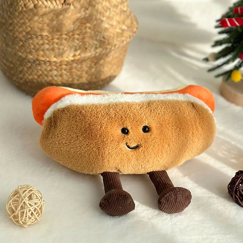 Handmade hot dog stuffed animal PP cotton fill soft plush full body shot