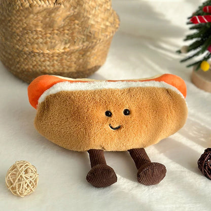 Handmade hot dog stuffed animal PP cotton fill soft plush full body shot