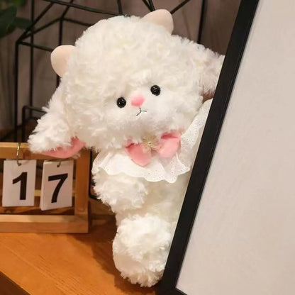 Handmade kawaii lamb plush 32cm on white duvet