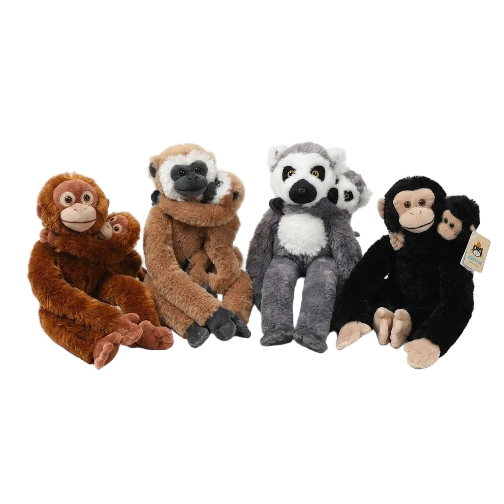 Handmade monkey plushie with long hanging arms and hook-and-loop fasteners, 70cm