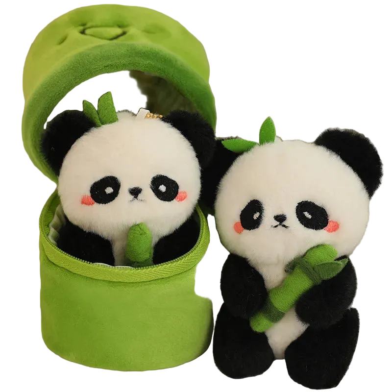 Handmade peek a boo panda plushie inside zip up bamboo case keychain, 10cm panda stuffed toy
