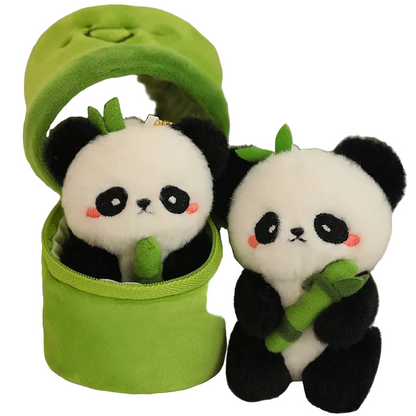 Handmade peek a boo panda plushie inside zip up bamboo case keychain, 10cm panda stuffed toy
