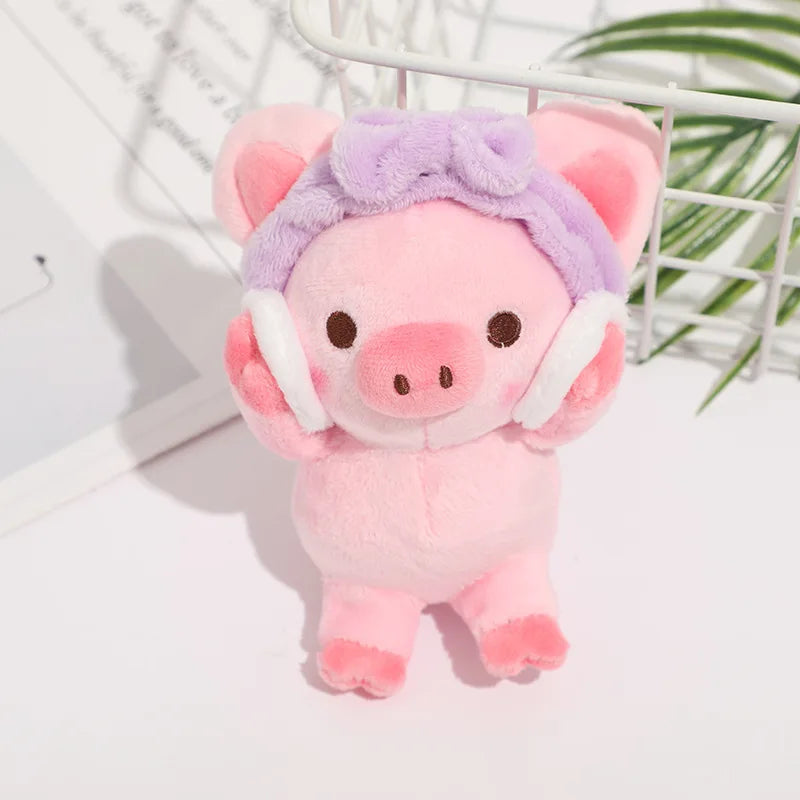 Handmade pink pig plushie keychain spa day skincare routine design