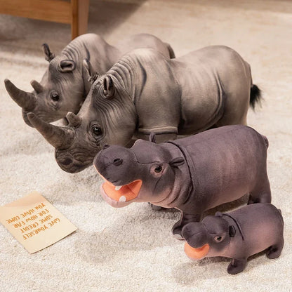 Handmade realistic rhino plush showing skin texture and depth shading