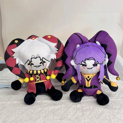 Harlequin plush front view, seductive circus rival character, soft plush 25cm

