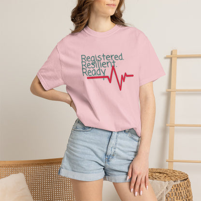 Healthcare gift tee with hand-lettered nurse quote and heartbeat graphic