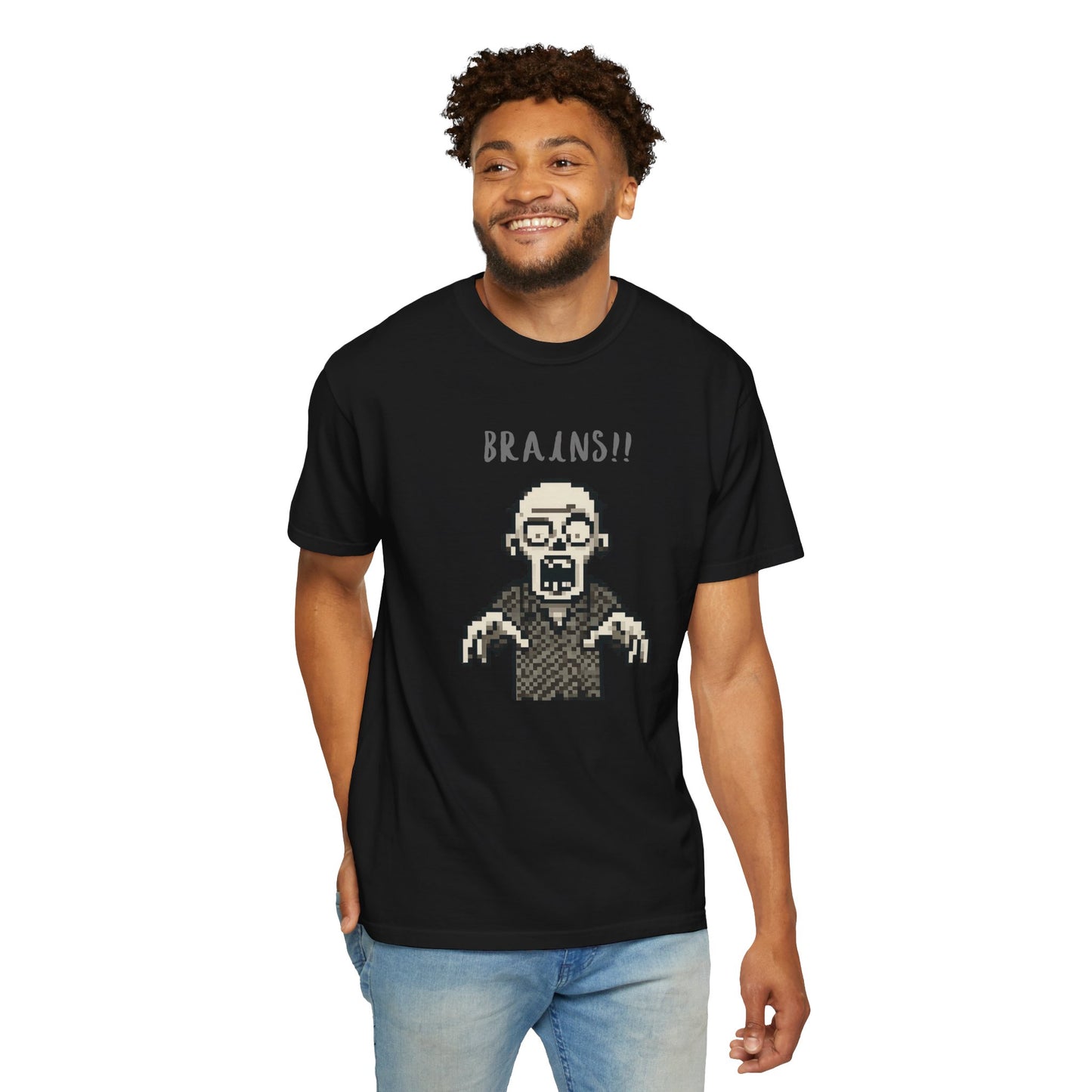 Heavy cotton pixel zombie horror shirt.