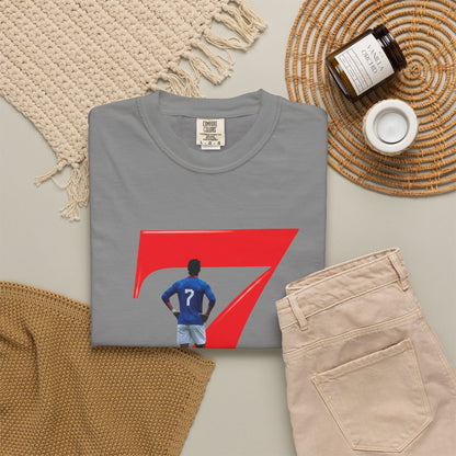 Heavyweight cotton No.7 tee with footballer arms-out goal celebration print