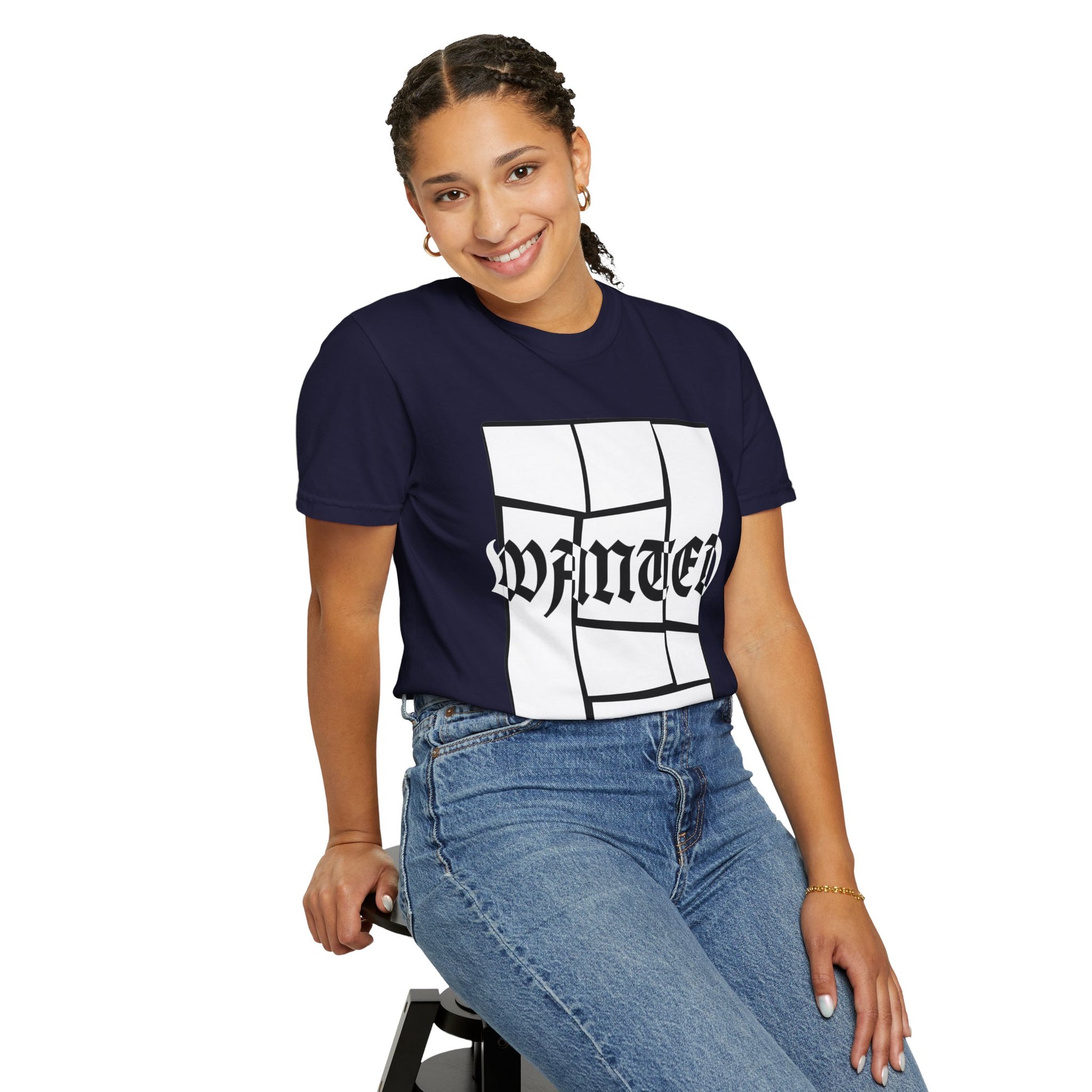 Heavyweight cotton streetwear tee with WANTED Old English print
