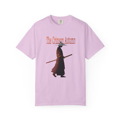 Heavyweight cotton tee with vintage samurai print, front view
