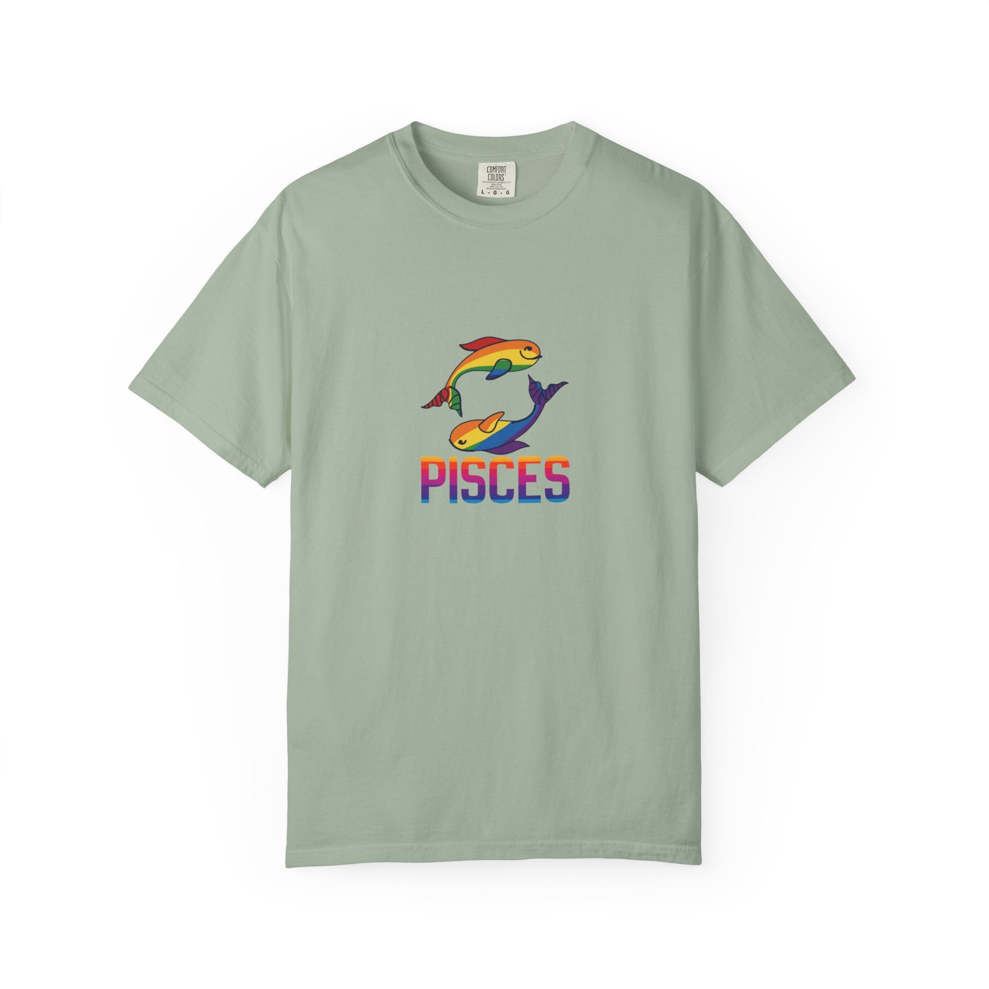 Heavyweight garment-dyed t-shirt with soft, lived-in Pisces astrology print.