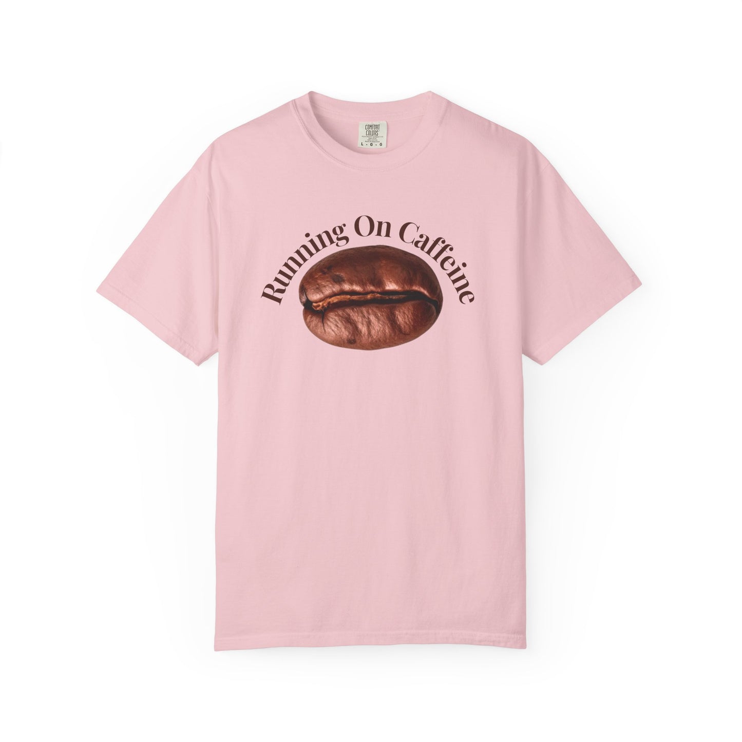 Heavyweight garment-dyed tee hanging on wooden hanger against white wall