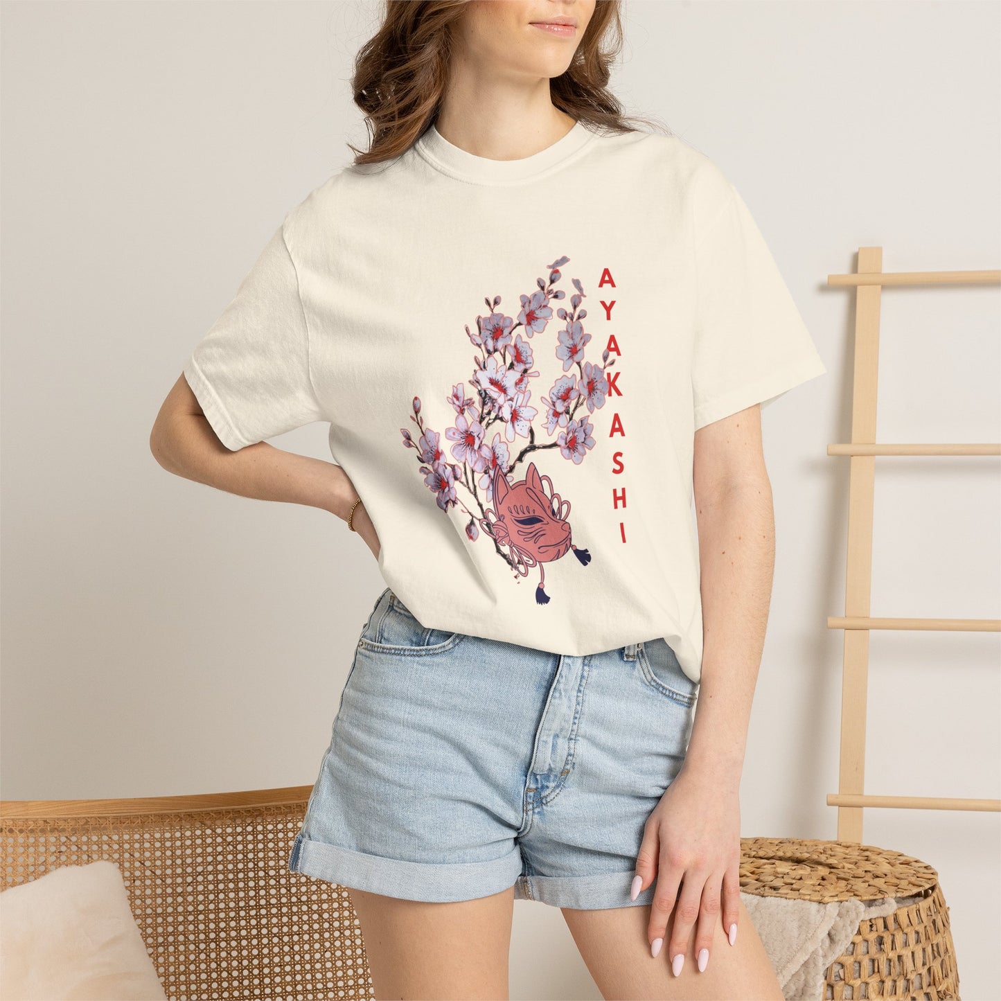 Heavyweight relaxed-fit tee featuring Japanese-inspired ayakashi and sakura artwork