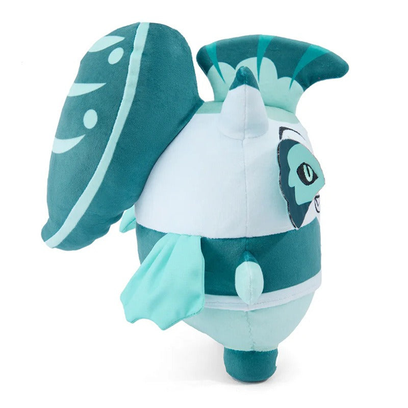 Helluva Boss merchandise Glitz plush close up with teal fish like features
