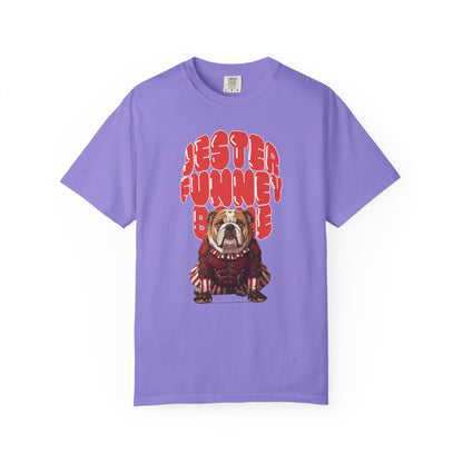 High-quality heavyweight garment-dyed dog themed graphic tee.