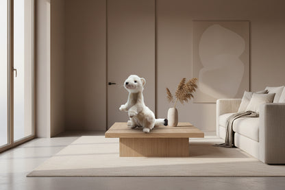 High fidelity stoat plush toy with realistic white and brown fur